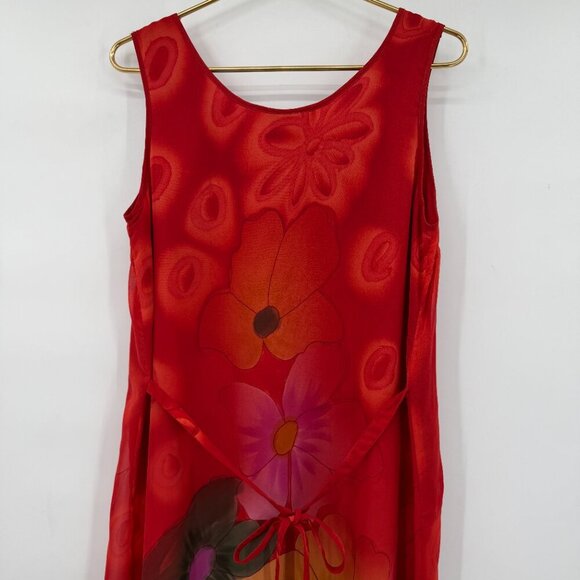Adrianna Papell Red Floral Sheer Overlay Midi Long Dress Women’s M - Picture 5 of 10